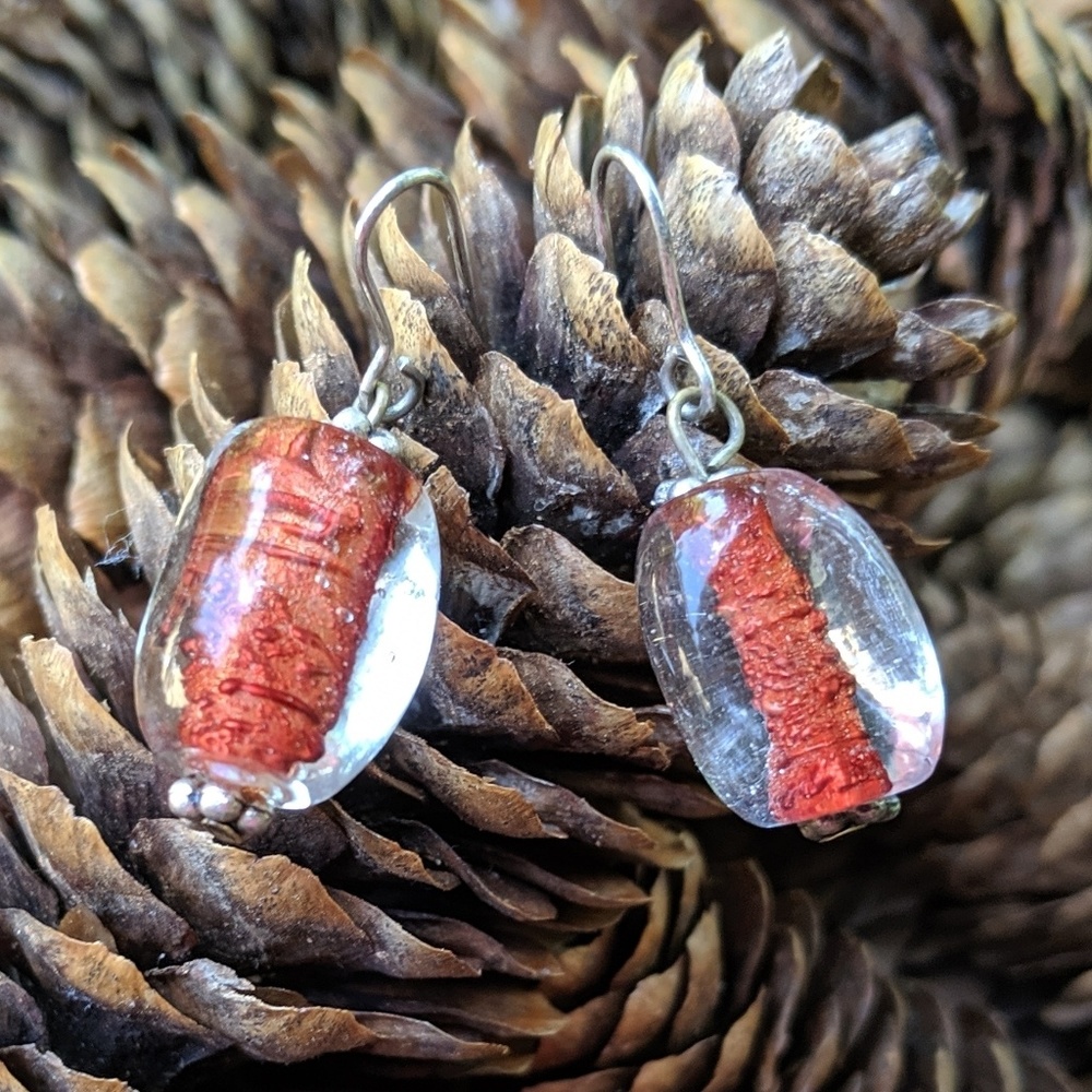 Clear/Deep Rust Glass Bead Earrings